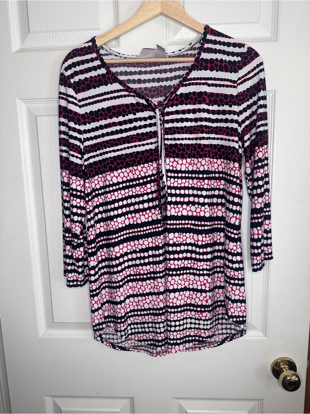 Chico's Pink, Black & White Patterned Long Sleeve Top